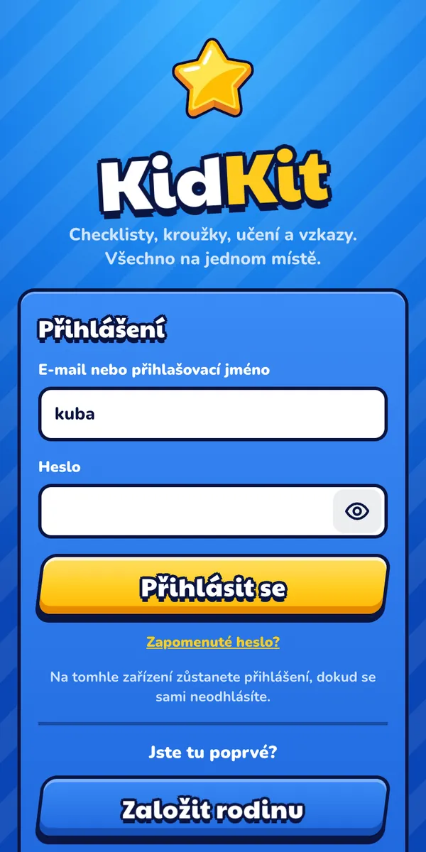 Dítě: Dítě se přihlásí na svém mobilu nebo tabletu a přidá si KidKit na plochu jako aplikaci.